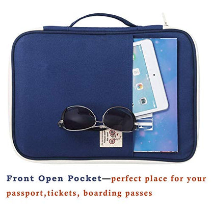 JAKAGO A4 Travel Portfolio Multifunctional Document Organizer Zippered Case for Office Supplies (Blue) - color: Blue