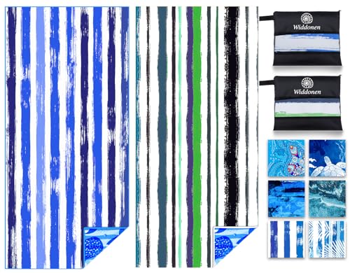 Widdonen Microfiber Beach Towel,Compact 2 Pack-71x32 Inch with Bag Travel - color: 2 Pack Blue Purple Green Dream World