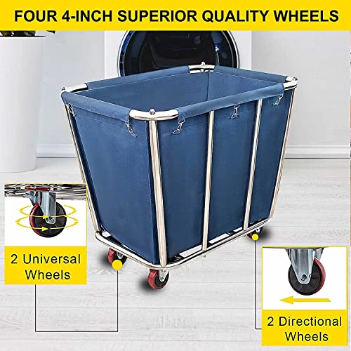 Commercial Laundry Cart with Wheels,350L Industrial Rolling Laundry Hamper - color: Blue - 10 Bushels - 8 Tubes (Waterproof Lining)