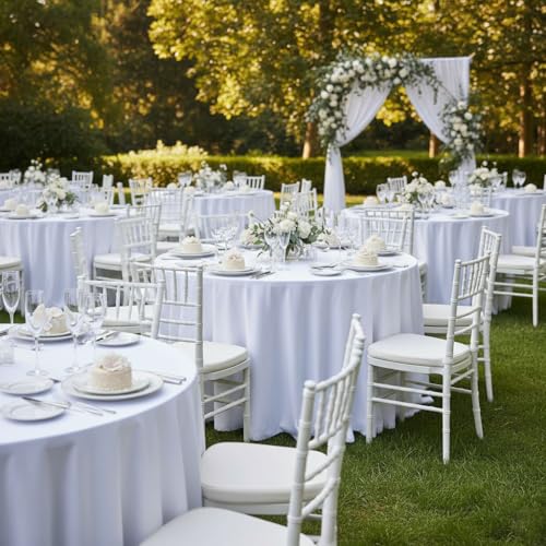 Fitable 6 Pack White Round Tablecloths 70 Inch for 36"-48" Tables | Stain & Wrinkle Resistant, Washable Polyester Cloth Covers for Wedding Party Dining Banquet Event Catering Reception - color: White, size: 70 in Round, 6 Pack