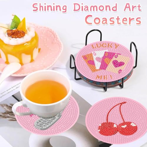 8 Pcs Pink Vintage Diamond Art Coasters, Diamond Painting Coasters 4×4inch | Diy Retro Funny Diamond Painting Coasters With Cork Pads, Non Slip Diamond Art Kits For Adults Supplies For Gift Home Decor - color: Hummingbird
