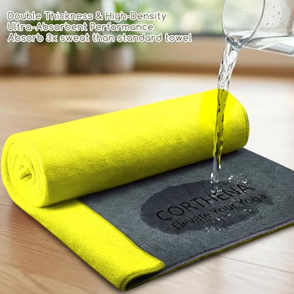 Yoga Mat Towel, Extra Thick (600GSM) Soft Hot Yoga Towel, Non-Slip and Sweat Absorbent for Hot Yoga, Bikram, Pilates, and Fitness, 72" x 27.5", Dual-Color, Grey/Yellow - color: Yellow