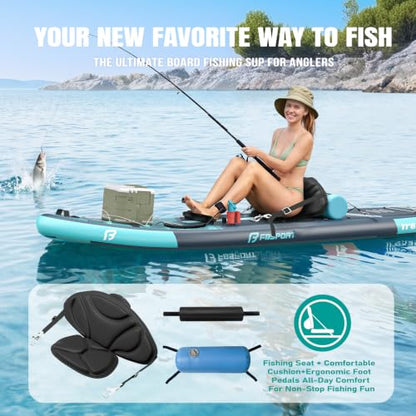 FBSPORT 11' Premium Stand Up Paddle Board, Yoga Board with SUP Accessories & Carry Bag | Wide Stance, Surf Control, Non-Slip Deck, Leash, Paddle and Pump for Youth & Adult - color: Blue Teal