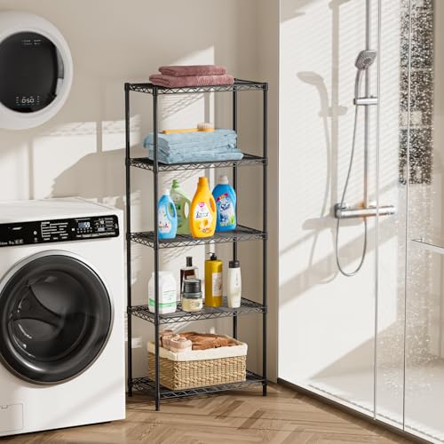 Golpart 5Tier Adjustable Storage Shelves Metal Wire Shelving Standing Shelf - color: Black, size: 5-tier-12"Dx22"Wx59"H