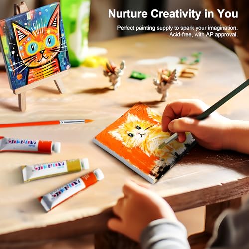 AUREUO Mini Canvas and Easel Set - 3x3 Inch/ 12 Pack - 2/5 Inch Profile Small Square Canvas with Display Stand - Art Gift Set Bulk Pack Canvases for Acrylic Painting & Craft - size: 3"x3" with Easel