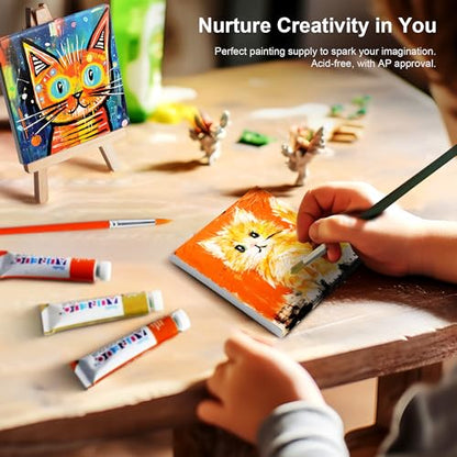 AUREUO Mini Canvas and Easel Set - 4x4 Inch/ 12 Pack - 2/5 Inch Profile Small Square Canvas with Display Stand - Art Gift Set Bulk Pack Canvases for Acrylic Painting & Craft - size: 4"x4" with Easel