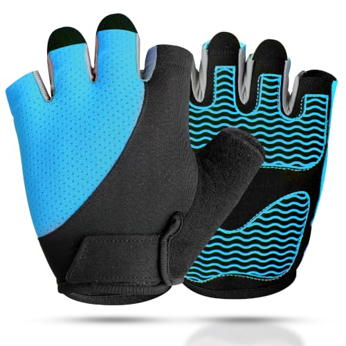sunnex Workout Gloves for Women - Breathable Weight Lifting Gloves with Non-Slip Silicone Padding, Fingerless Gym Gloves for Cycling, Rowing, Pull Ups & Training (4 Sizes) - color: JS-BLUE, size: Medium