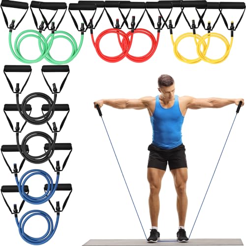 Shappy 10 Pcs Resistance Bands with Handles | Exercise Stretch Bands for Exercise, Woman Man Training Physical Therapy Workouts Fitness - color: yellow, red, green, blue, black