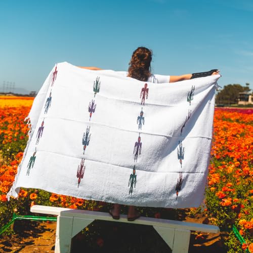 Open Road Goods Namaste White Yoga Blanket - Thick Mexican Thunderbird Blanket - Handmade and Made for Yoga!