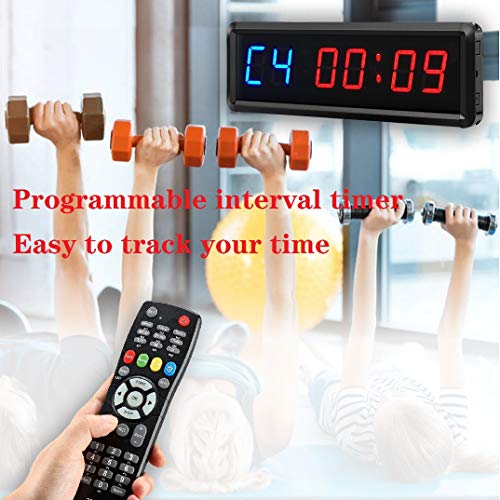 Gym Timer Clock Digital Interval Tabata Workouts Fitness Wall Small with Remote Home Garage Office Jujitsu School Referee Studio Church Service (Two Blue+Four Red 1.5") - color: Two Blue+four Red 1.5"