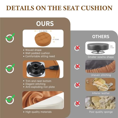 Kaleurrier Rolling Stools with Adjustable Height: Swivel Stool with Wheels - color: Camel
