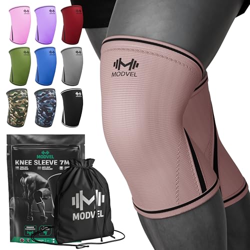 Modvel 7mm Neoprene Knee Sleeves for Men & Women Weightlifting & Powerlifting – Compression Knee Sleeve Support for Squats, Gym, Training – USPA, IPL Approved – Small Peach (Pair) - color: PEACH, size: Small