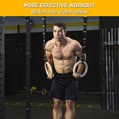 Double Circle Wood Gymnastics Rings with Quick Adjust Numbered Straps and Exercise Videos Guide - Full Body Workout Rings, Calisthenics, Home Gym (Multi-Size) - style: Rings 1.25 Inch