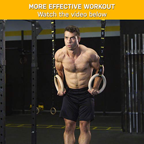 Double Circle Wood Gymnastics Rings with Quick Adjust Numbered Straps and Exercise Videos Guide - Full Body Workout Rings, Calisthenics, Home Gym (Multi-Size) - style: Rings 1.1 Inch