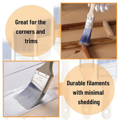 Bates- Paint Brushes, 6 Pack, 1", 1.5", 2" Angle Brushes, Wooden Handle | for Walls Stain Furniture Interior Painting & Detail Work