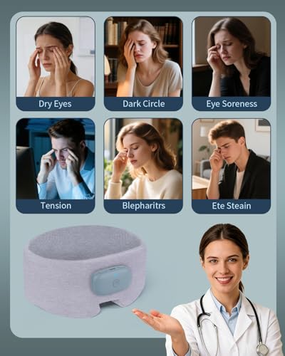Heated Bluetooth Eye Mask for Sleep, Dry Eyes & Relaxation - color: Light Gray