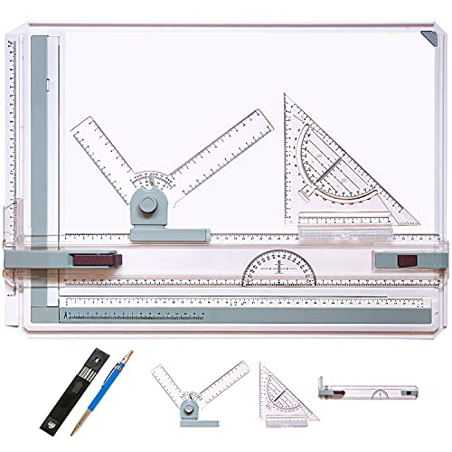 Metric A3 Drawing Board Drafting Table Multifunctional Drawing Board Table with Clear Rule Parallel Motion and Angle Adjustable Measuring System - size: Metric