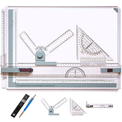 Metric A3 Drawing Board Drafting Table Multifunctional Drawing Board Table with Clear Rule Parallel Motion and Angle Adjustable Measuring System - size: Metric