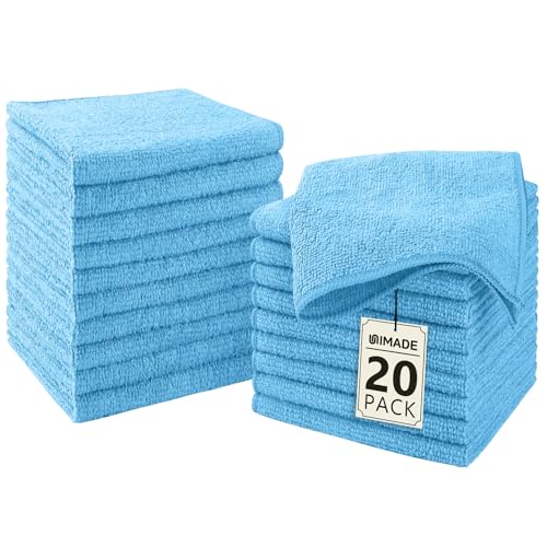 UNIMADE Washcloths 20 Pack Face Towels (12" x 12"), Highly Soft Wash Cloths | Hand Towels, Fast Drying Multi-Purpose Microfiber Cleansing Cloths for Bathroom, Hotel, Spa, and Salon Blue - color: Blue, size: 20Pack