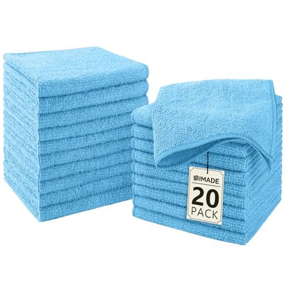 UNIMADE Washcloths 20 Pack Face Towels (12" x 12"), Highly Soft Wash Cloths | Hand Towels, Fast Drying Multi-Purpose Microfiber Cleansing Cloths for Bathroom, Hotel, Spa, and Salon Blue - color: Blue, size: 20Pack