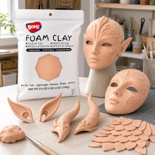 BOHS Foam Clay, Peach Air Dry Modeling Clay, 1.1 lb | Soft, lightweight; crack-free finish; EVA and polystyrene foam details; cosplay props, figurines, fake bakes and slime making - color: Peach, size: 500 g