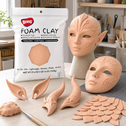 BOHS Foam Clay, Peach Air Dry Modeling Clay, 1.1 lb | Soft, lightweight; crack-free finish; EVA and polystyrene foam details; cosplay props, figurines, fake bakes and slime making - color: Peach, size: 500 g