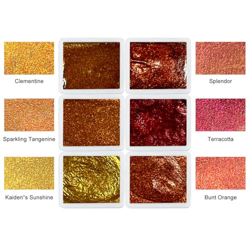 Handmade Highlight Golden Metallic Watercolor Paint Palette Mica 6 Colors-Extra Fine Brass Gold Super Bright Watercolour-Pearlescent Shimmer Water Color Painting (Martian Kiss) - color: Martian Kiss