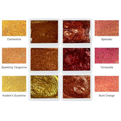 Handmade Highlight Golden Metallic Watercolor Paint Palette Mica 6 Colors-Extra Fine Brass Gold Super Bright Watercolour-Pearlescent Shimmer Water Color Painting (Martian Kiss) - color: Martian Kiss