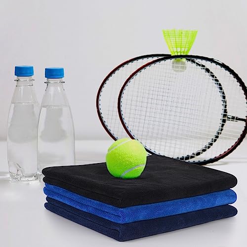 SINLAND Microfiber Gym Towels, Workout Sweat Towel 16x32In - color: Black+navy Blue+blue
