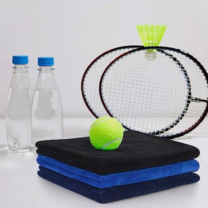 SINLAND Microfiber Gym Towels, Workout Sweat Towel 16x32In - color: Black+navy Blue+blue