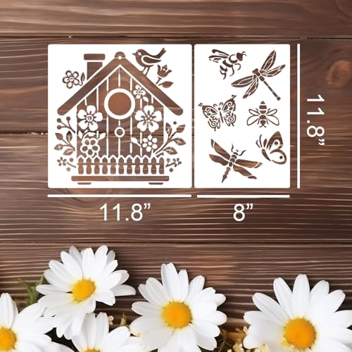 Large Stencils for Painting Walls Bird House Stencil | Reusable Stencil for Wood Fence Room Wall Window Glass - style: Bird House