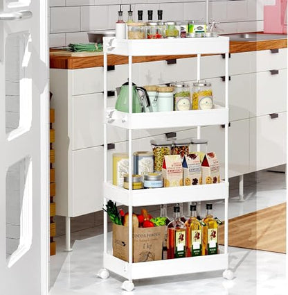SPACEKEEPER 4 Tier Rolling Cart, Bathroom Cart Organizer with Wheels, White - color: White, size: 4 Tier