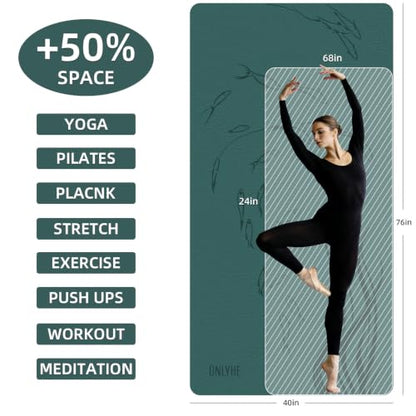 Extra Wide Yoga Mat 76"x40"x10mm TPE Non-Slip Fitness Exercise Mat - color: Green + Orange
