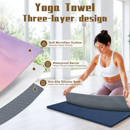 Yoga Mat Towel, Hot Yoga Towel High-Definition Pattern, Machine Washable with Ultra-Absorbent Yoga Towels for Hot Yoga Non Slip for Fitness, Exercise, Pilates, 72 x 27 in, Purple Sunset - color: Purple Sunset