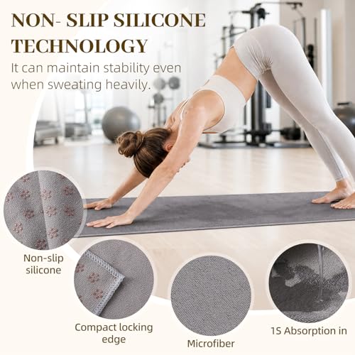 Non Slip Yoga Mat Towel, with Silicone Grip Dots, 72"x24"