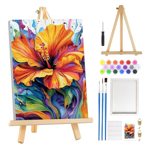 MOGTAA Paint by Numbers Kit for Adults Beginners with Frame, Colorful Flowers Adult Paint by Number Kits on Canvas with Easel, Easy DIY Oil Painting Kits for Home Decor, 8x12in - color: Colorful Flowers