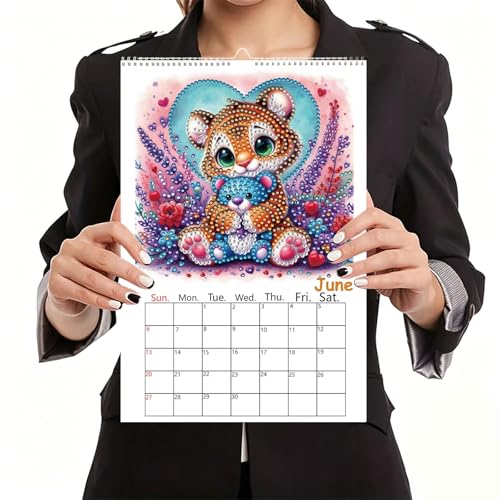 2027 Wall Calendar DIY Diamond Art Painting Hanging Calendar 9.9" x 6.7" Hanging Loop from January 2027 to December for Home Office Planning-Animals - color: Animals