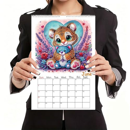 2027 Wall Calendar DIY Diamond Art Painting Hanging Calendar 9.9" x 6.7" Hanging Loop from January 2027 to December for Home Office Planning-Animals - color: Animals