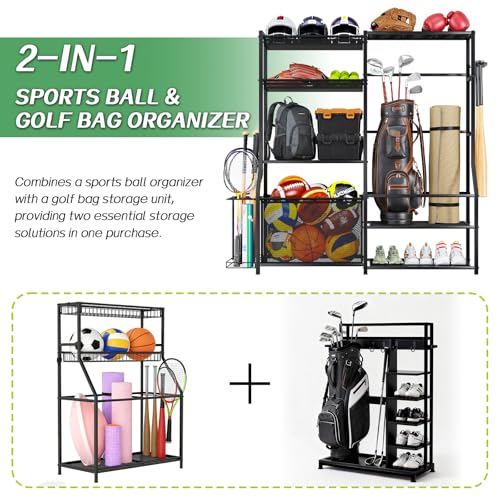 Garage Sports Equipment Organizer, Golf Bag Storage Rack