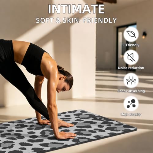 ILILI Yoga Mat Leopard Print Yoga Mat 8mm, Suede & TPE Thick Exercise Mat - color: Grey