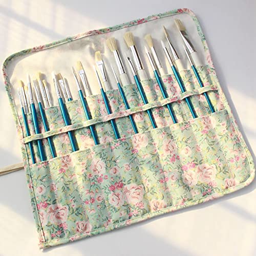 Funny live Paint Brush Holder Art Supplies, Artist Brush Holder & Storage Organizer Roll-Up Case Bag, Protect Acrylic Oil Watercolor Paintbrushes (Pink Rose 20 Slot Pockets) - color: Pink Rose 20 Slot Pockets