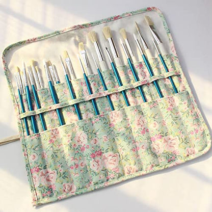 Funny live Paint Brush Holder Art Supplies, Artist Brush Holder & Storage Organizer Roll-Up Case Bag, Protect Acrylic Oil Watercolor Paintbrushes (Pink Rose 20 Slot Pockets) - color: Pink Rose 20 Slot Pockets