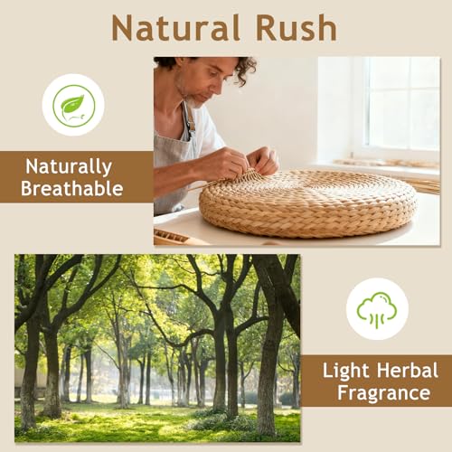 Straw Cushion Floor Pillow Japanese Style Handcrafted Tatami Floor Cushion Mat Natural Woven Grass Seat Cushions Round Padded Room Floor Straw Mat for Home 45cm - size: 44*44*5cm