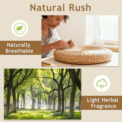 Straw Cushion Floor Pillow Japanese Style Handcrafted Tatami Floor Cushion Mat Natural Woven Grass Seat Cushions Round Padded Room Floor Straw Mat for Home 45cm - size: 44*44*5cm