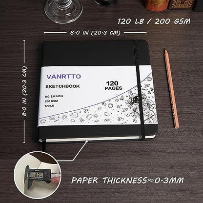 Vanrtto Hardcover Square Sketch Book, Mixed Media Sketchbook 8x8 in 2 Pack | Hardcover Square Sketchbook 120lb/200GSM Sketchbook Drawing Paper for Watercolor Mixed Media, 120 Sheets/240 Pages Sketch Pad - size: 8*8 INCH 2 PACK