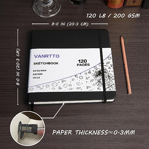 Vanrtto Hardcover Square Sketch Book, Mixed Media Sketchbook 8x8 in 2 Pack | Hardcover Square Sketchbook 120lb/200GSM Sketchbook Drawing Paper for Watercolor Mixed Media, 120 Sheets/240 Pages Sketch Pad - size: 8*8 INCH 2 PACK