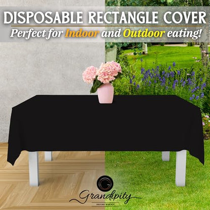 Grandipity Plastic Table Cloth Disposable 12 Pack 54” x 108” Rectangle | Black Plastic table covers, durable disposable tablecloths, fade and tear-resistent table cover for party, event - color: Black, size: 54in. x 108in. Rectangle