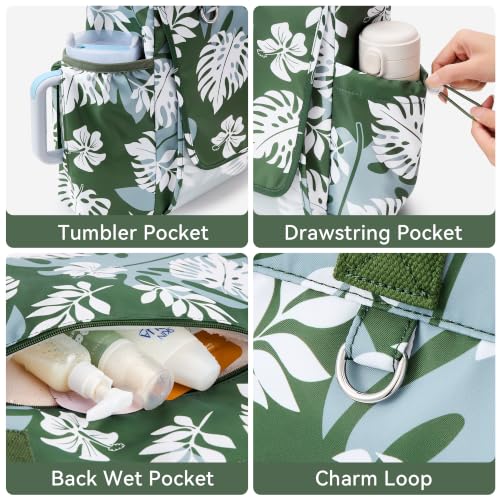 WLLWOO Thick Yoga Mat Bag Women Gym Tote Breathable Mesh Holder Wet Pocket - color: Dark Green Leaf
