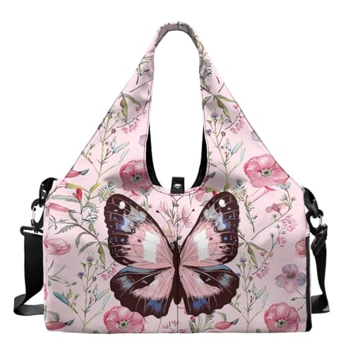 Yoga Mat Bag for Men Women Canvas Yoga Mat Carrier Take In Out Mat Easily for Beach Swim Bags Pool Sports Gym - color: Butterfly pink