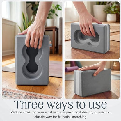 Yoga Blocks 2 Pack for Wrist Relief,Yoga Block with Knee Pads Strap - color: Gray